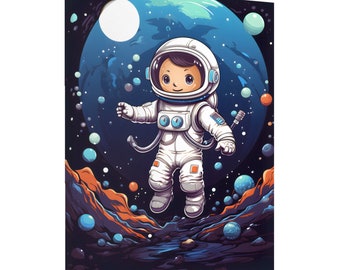 Space Explorer Hoogwaardig verticaal decoratief schilderij｜Canvas; milieuvriendelijk, veilig voor mensen met allergieën en kinderkamers. 4 maten