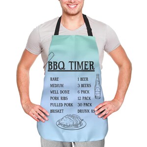 Adjustable Snap Apron - BBQ Timer by beers. Eco-friendly high quality material. Men or Women. Fun cooking, BBQ