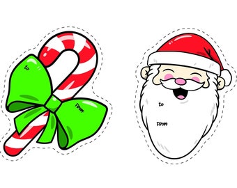 Christmas Sticker Christmas Labels Christmas cut out Print at home gift label candy cane Santa Reindeer **DIGITAL Product Only**