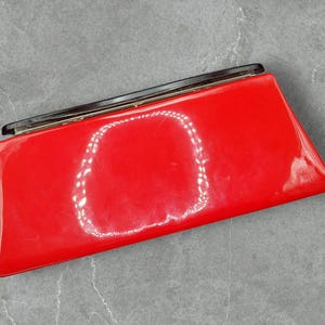 Vintage 1960s Red Vinyl Clutch Purse Mod Handbag Evening Clutch Bag