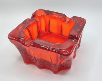 Viking Square Thumbprint Ashtray *Rare* 1970s Epic Line Orange Persimmon