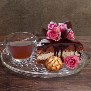 Vintage 1950s Glass Snack Set Hospitality Homestead Wheat Federal Glass Paisley Fern Pattern Glass Tray Cups Snack Set
