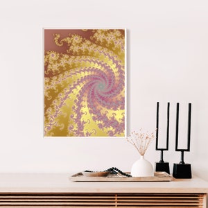 Wall Art Print, Golden Fractal Wall Art Digital Print, Printable Poster, Wall Art Decor, Digital Download
