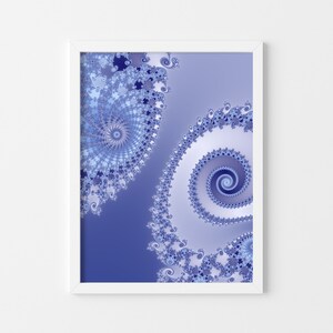 Wall Art Print, Blue White Fractal Wall Art Digital Print, Printable Poster, Wall Art Decor, Digital Download