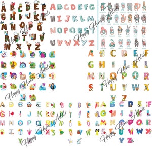 Peut inclure: Lettres de l'alphabet color&eacute;es avec des illustrations d'animaux, de v&eacute;hicules et d'autres objets. Les lettres sont de couleurs et de styles vari&eacute;s, et chaque lettre est associ&eacute;e &agrave; une image correspondante. Les lettres sont dispos&eacute;es en ordre alphab&eacute;tique.