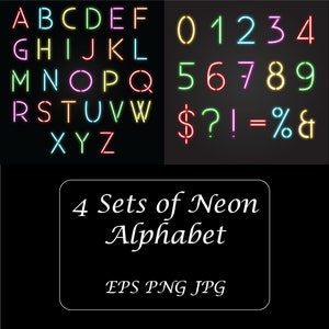 4 Sets of Neon Alphabet Clipart, Neon Letters, Neon Sublimation Design, Neon Alphabet Graphics, Neon Clipart, Celebration and Party Designs