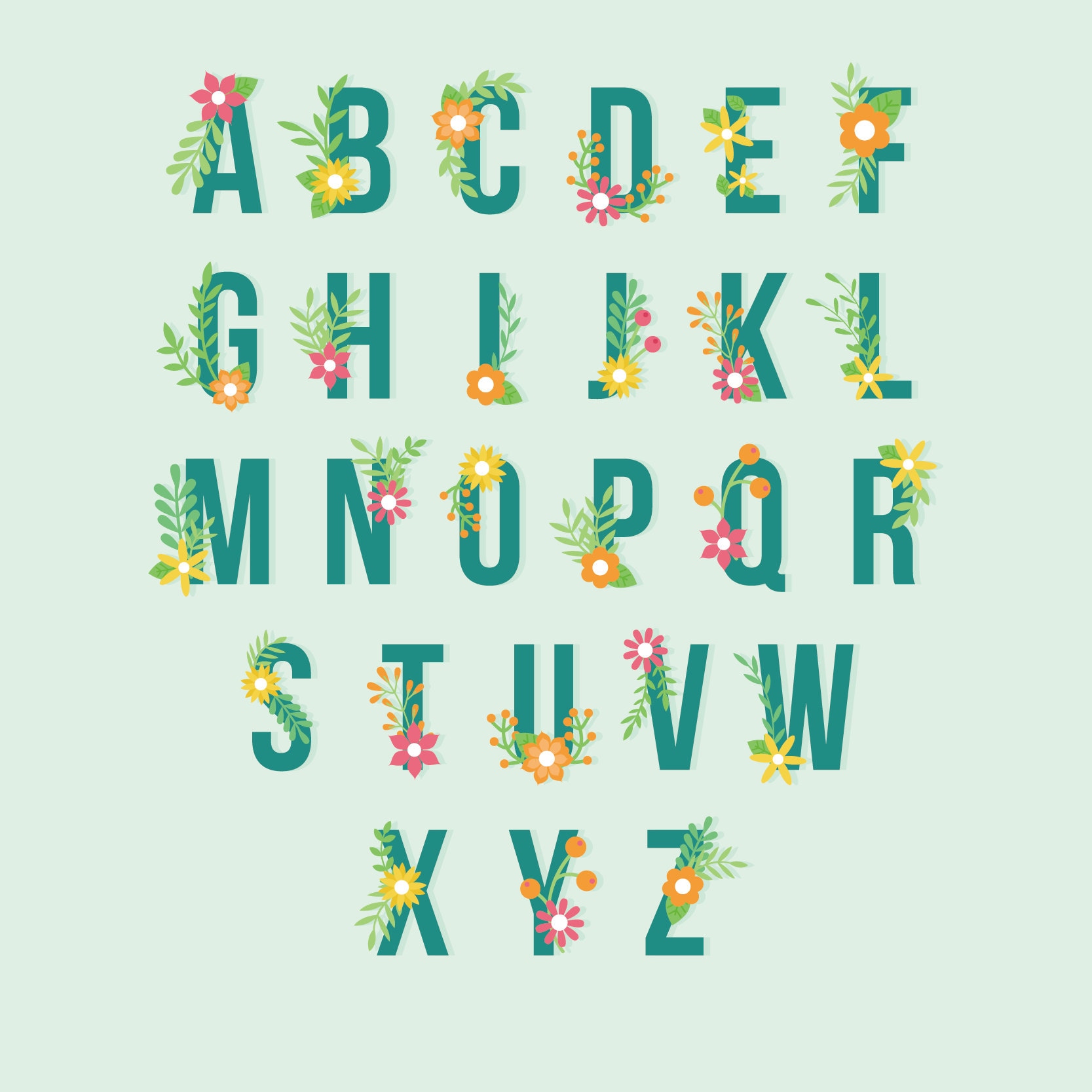 Floral Alphabet Letters, Floral Design, Flower Letters for Sublimation ...