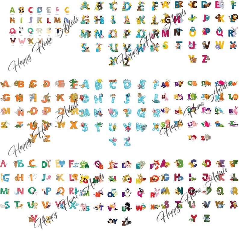 47 modèles d'alphabet animal Bundle, lettre animale, décor de pépinière de douche de bébé, graphiques d'anniversaire, graphiques d'art de clip de douche de bébé, image 2