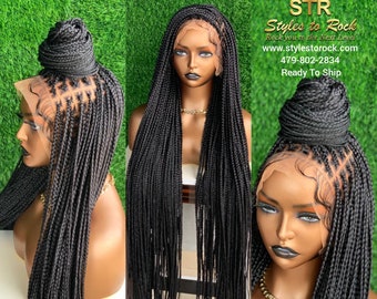 Ready To Ship Full Lace braids Black Braids Small Knotless braids Box Braid wigs jumbo braids braided wigs summer braids black girls braids