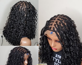 READY TO SHIP Full Lace black braids black Boho braids Goddess braids small Knotless Braided Wig box braids braids trending short  bob wig