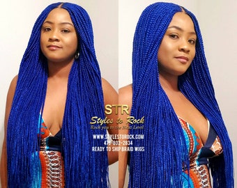 Blue Braided Wig: Long Knotless Fulani Lace Wig (26-30 Inch)