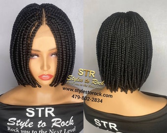 Ready To Ship: 8 Inch Bob wig Curly Lace Closure Cornrow black wig short wig Braid wig (www.stylestorock.com  Text 479-802-2834)