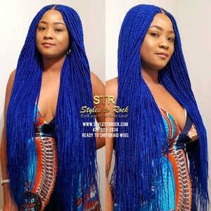 Ready To Ship Blue braided wig long braids Knotless goddess braids lace closure fulani Braids box braids Lace wig island twist boho braids
