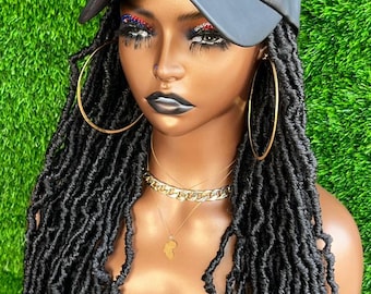 Red Braided Hat Wig: 30 Inch Box Braids, Boho Style