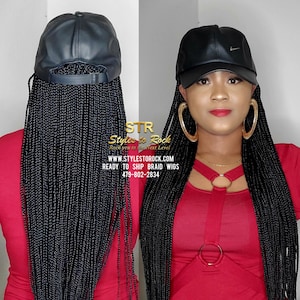 Ready To Ship: Red braids, Hat Wig, Braided Hat Wig, box Braids, Hat braids, goddess hat wig, boho braids hat wig, knotless braids hat wig