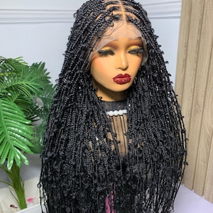 Fulani Braid Wig: Black Knotless Braids, braided, 30 inch