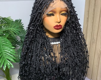 Fulani Braid Wig: Black Knotless Braids, braided, 30 inch