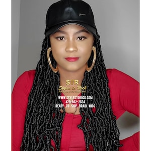 Ready To Ship: Red braids, Hat Wig, Braided Hat Wig, box Braids, Hat braids, goddess hat wig, boho braids hat wig, knotless braids hat wig