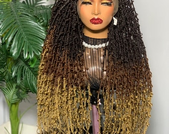Full Lace Ombre Braided Wig: 613 Blonde Brown Black Knotless Braids