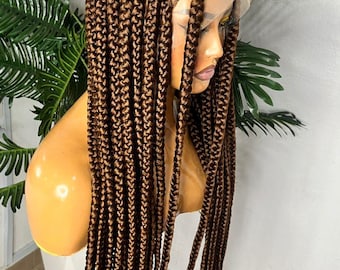 Brown Jumbo Knotless Braid Wig, Full Lace, Boho Braids