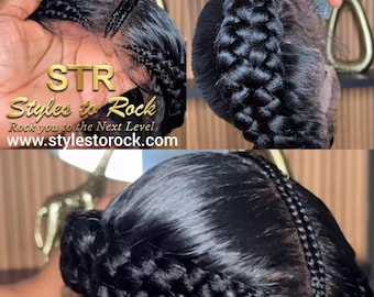 Ready To Ship: Cornrow Braided Wig, braids, long black hair, fulani wigs, boho curls