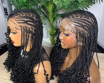 Full Lace Black Boho Braided Wig, Goddess Knotless Braids