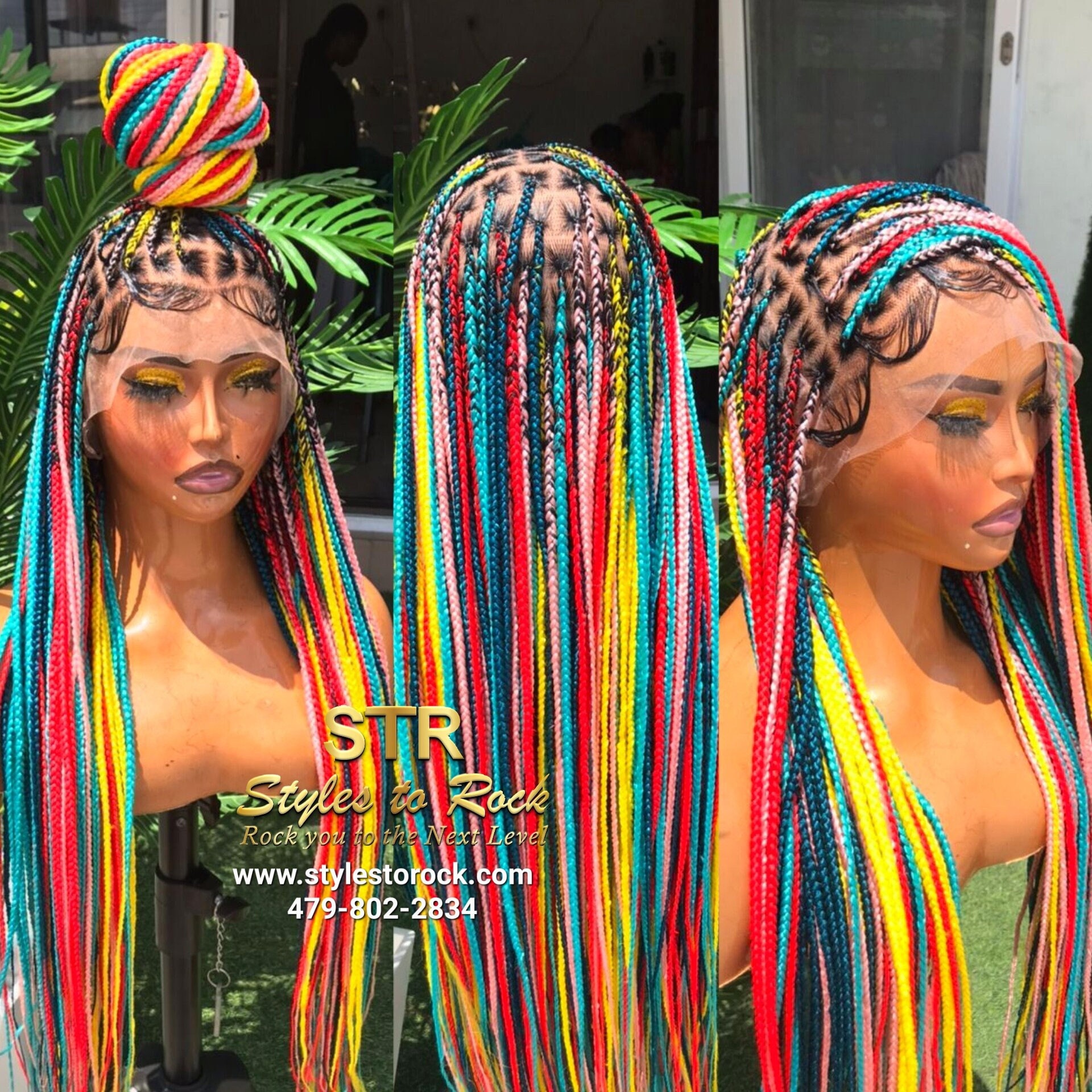 Ready To Ship Full Lace Braids small knotless braids Lace Wigs box braids red yellow pink braids Box braided wig boho braids gypsy braids