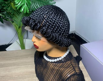 Knotless Braided Bob Wig: Full Lace, Black Boho Fulani Braids