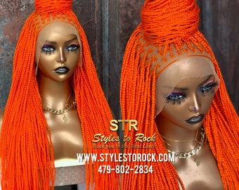 Orange Full Lace Braided Wig, HD Lace Frontal, 30 Inch