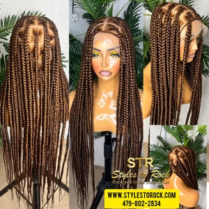 Ready To Ship Brown braids, Full Lace braids, Jumbo Knotless Braid Wig, Large Box Braids, boho braids, knotless braids, braided wigs, wigs