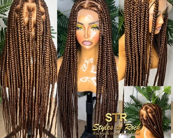 Ready To Ship Brown braids, Full Lace braids, Jumbo Knotless Braid Wig, Large Box Braids, boho braids, knotless braids, braided wigs, wigs