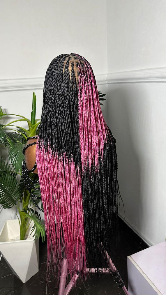 Full Lace Knotless Box Braid Wig: Pink & Black Ombre, 30-36  display picture 3
