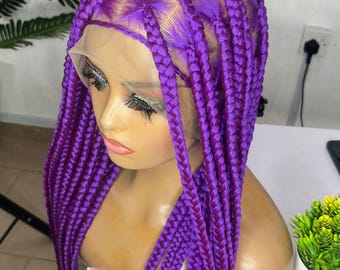 Purple Full Lace Jumbo Knotless Braids Wig - 32 Inch
