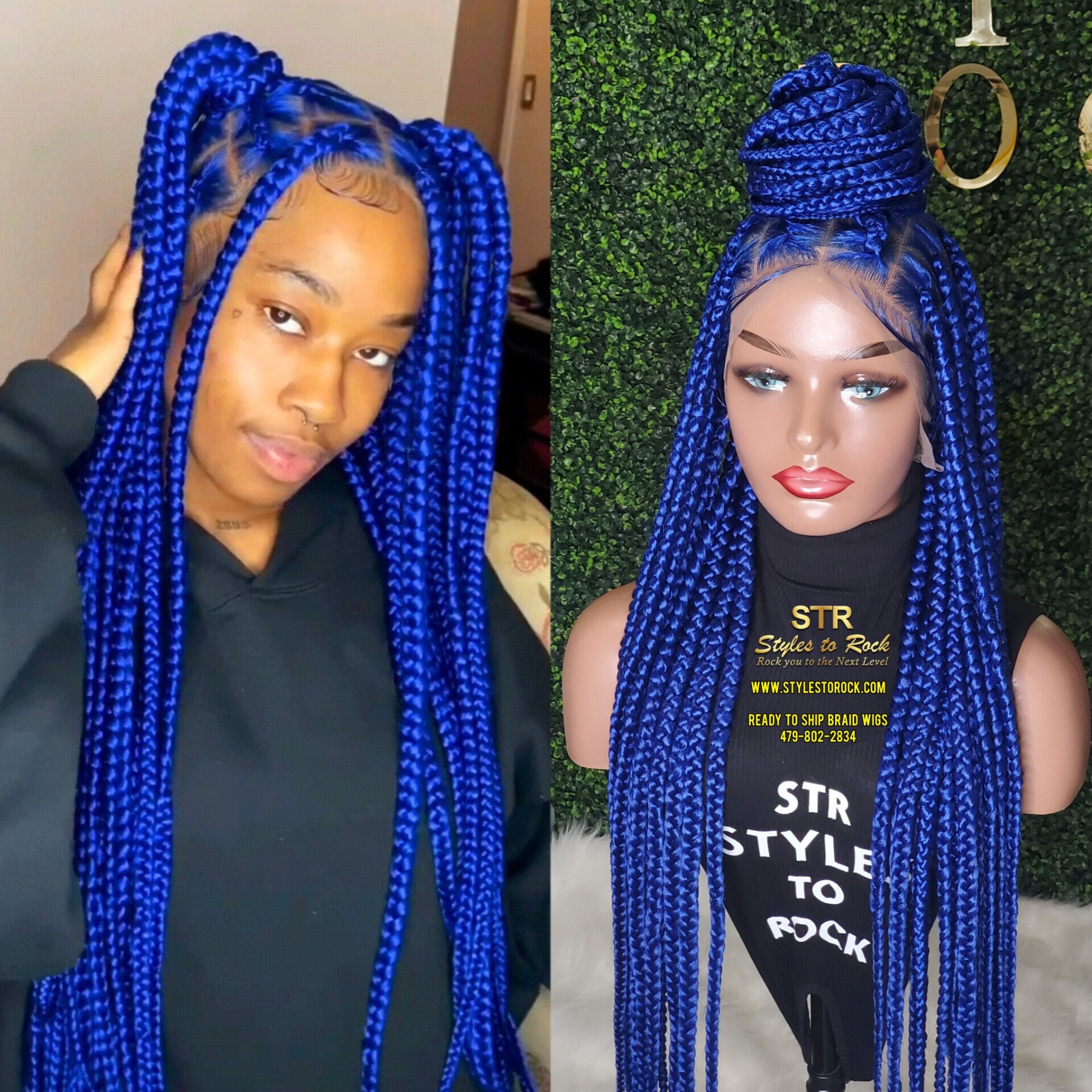 Styles to Rock Ready to Ship Blue Full Lace Braids Blue Knotless