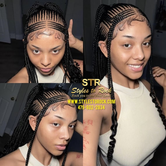 Ready to Ship: Black Cornrow Braided Wig, 13x6 Lace Frontal  display picture 1