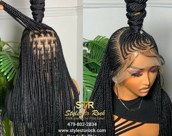 Knotless Cornrow Braid Wig: Boho Gypsy, HD Lace Frontal, 32 Inch