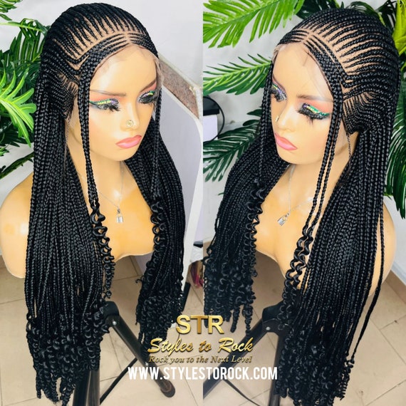 Ready to Ship: Black Cornrow Braided Wig, 13x6 Lace Frontal  display picture 2