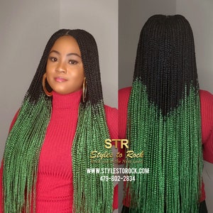 ready to ship green braided wig sale black ombre knotless box braids cornrow hand made HD lace frontal green blonde red braids boho twist