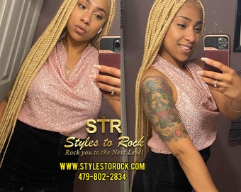 613 Blonde Braided Wig, Full Lace Knotless Box Braids, 32 Inch