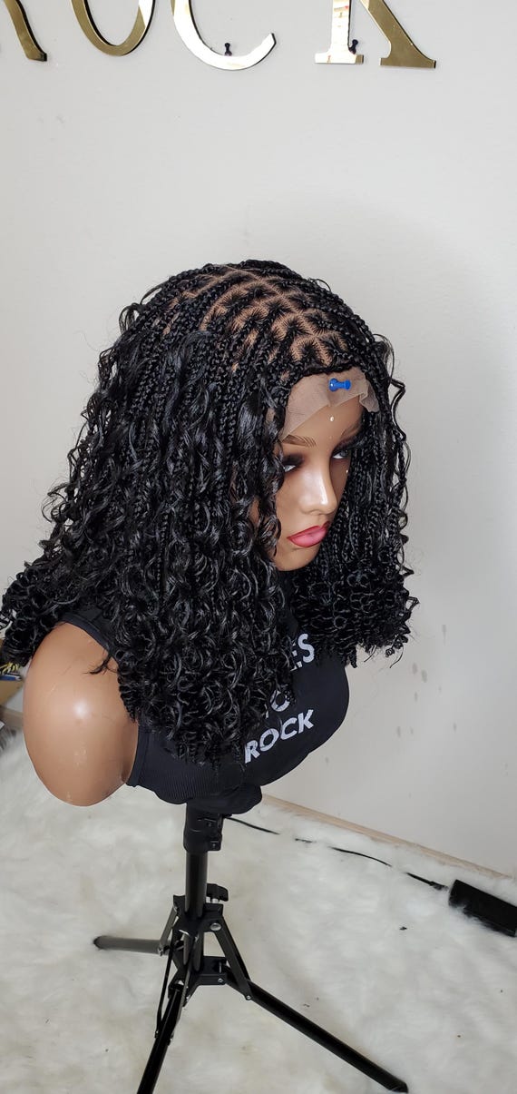 Full Lace Black Boho Braided Wig, Goddess Knotless Braids - Etsy display picture 1