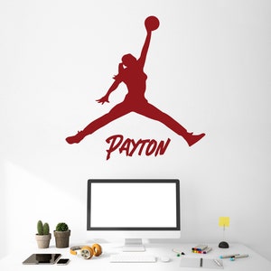 Personalized Girl&#39;s Basketball Jumpman Vinyl Wall Decal