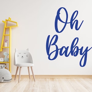 Calcomanía de pared de vinilo personalizable - Oh Baby - Decoración de baby shower - Decoración del hogar para la guardería, el dormitorio o la sala de juegos del bebé - Pegatina extraíble