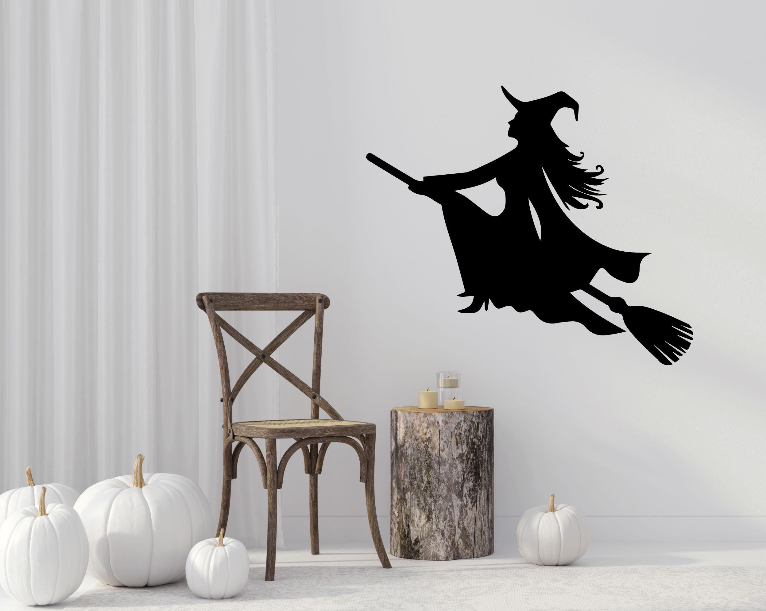 Customized Halloween Witch On Broom - Vinyl Wall Decal - Party Decor for Home, Classroom, or Haunted House - Removable Sticker -Window Cling