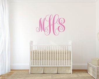 Personalized Monogram Vinyl Wall Decal With Three Initials - Customized Home Decor for Bedroom, Nursery, or Family Room - Wedding Decor