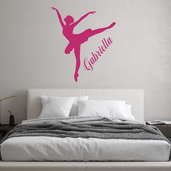 Ballerina Customized Vinyl Wall Decal - Ballerina Silhouette With Name - Home Decor for Bedroom, Playroom, Dance Studio or Gym - Removable