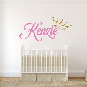 Personalized Name Vinyl Wall Decal with Princess Crown - Home Decor for Little Girl's Nursery, Bedroom, or Play Room - Birthday Party Decor