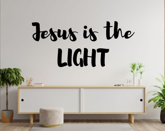 Christian Vinyl Wall Decal - Jesus Is The Light - John 1: 4-5 - Inspirational Quote - Bible Verse - Home Decor for Family Room or Bedroom