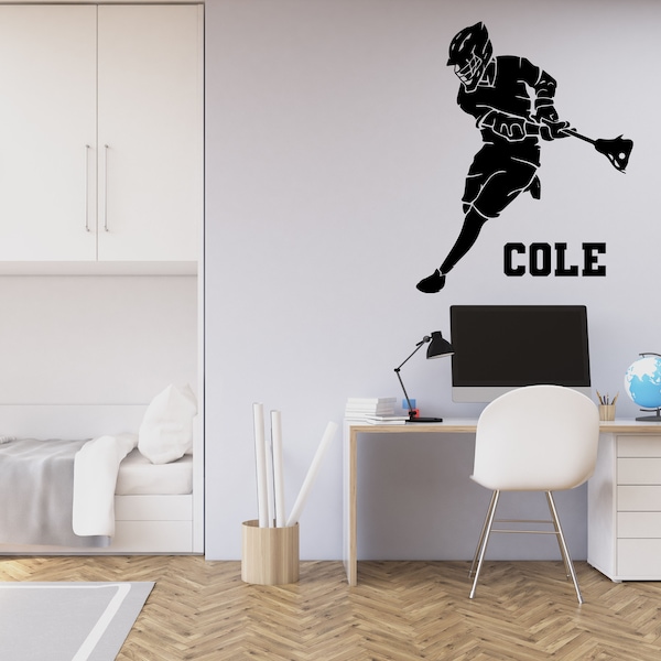 Personalized Lacrosse Player Vinyl Wall Decal - Home Decor For Home Gym, Boy's Bedroom, or Game Room - End of Season or Coaches Gift
