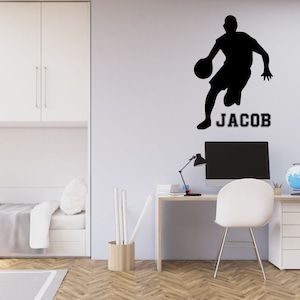 Personalized Vinyl Wall Decal Basketball Player Dribbling with Name - Home Decor for Boy&#39;s Bedroom, Home Gym, Office, or Locker Room
