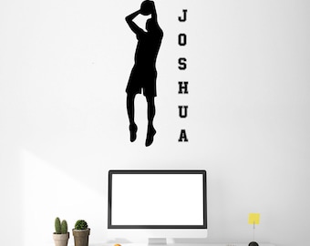 Personalized Basketball Player Shooting With Name - Vinyl Wall Decal - Home Decor for Athlete's Bedroom, Game Room or Locker Room